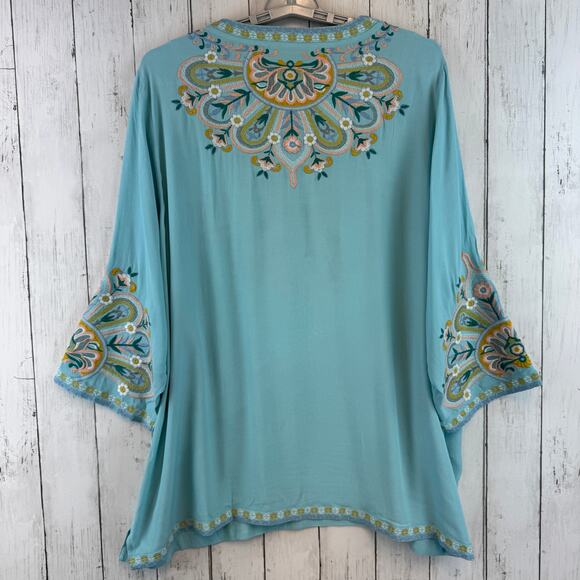 Soft Surroundings Blue River Island Embroidered Tunic 3/4 Sleeve Plus Size 2X - Picture 10 of 16